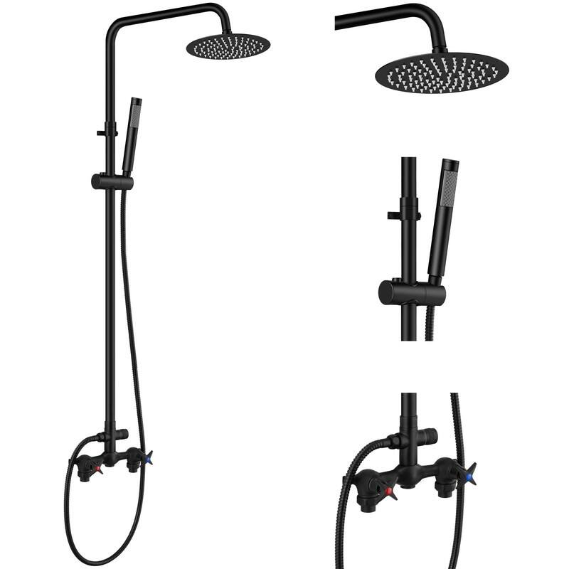 Outdoor Shower Kit with 8" Rainfall Head, Handheld Sprayer, 2 Handles, Adjustable Height Pipe