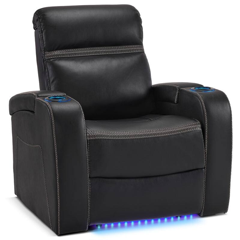 MCombo Power Recliner Chair, Home Theater Seating with Adjustable Headrest, USB Port and LED Light, Faux Leather HTS400