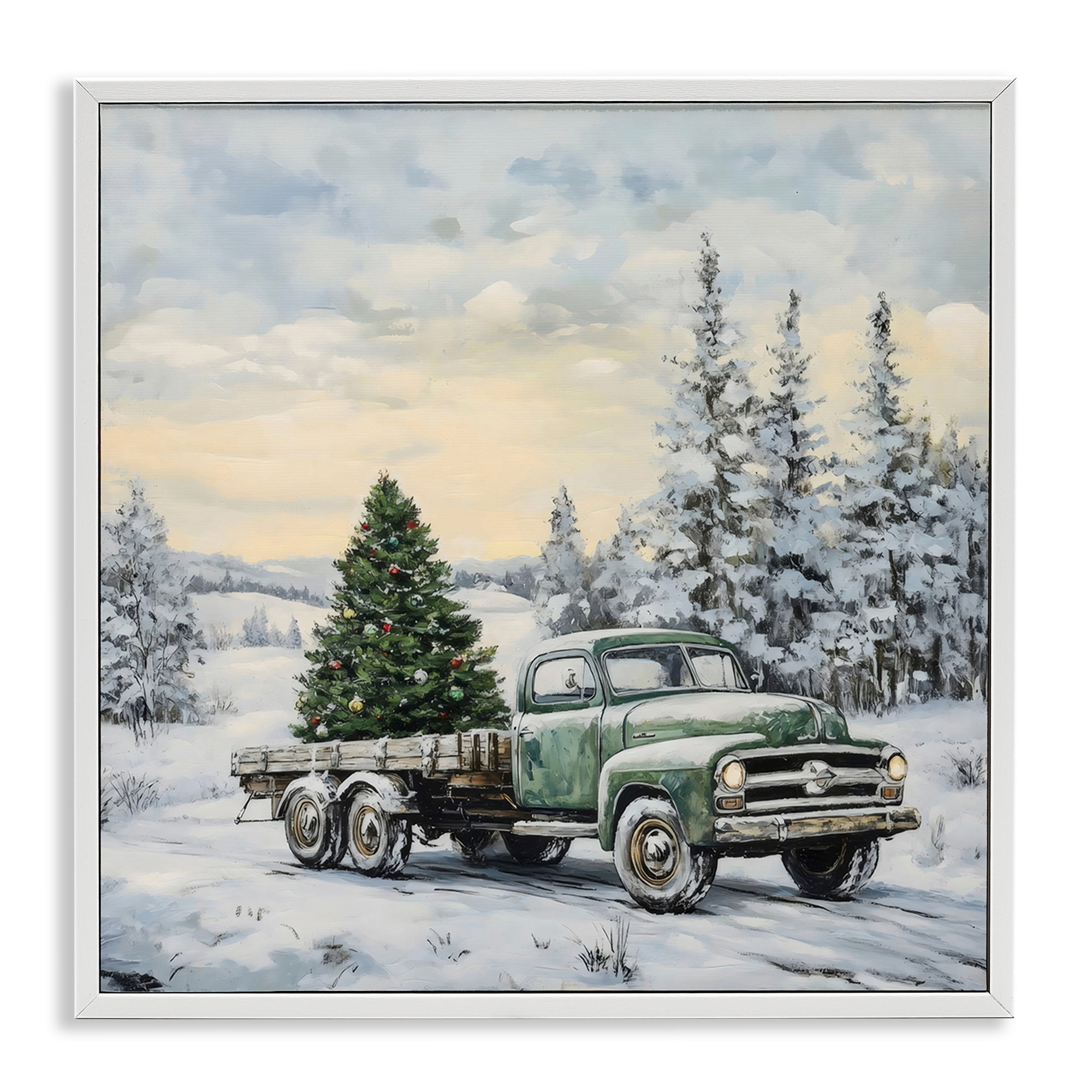 Stupell Green Christmas Tree Truck Framed Giclee Art Design By Petal Prints Design