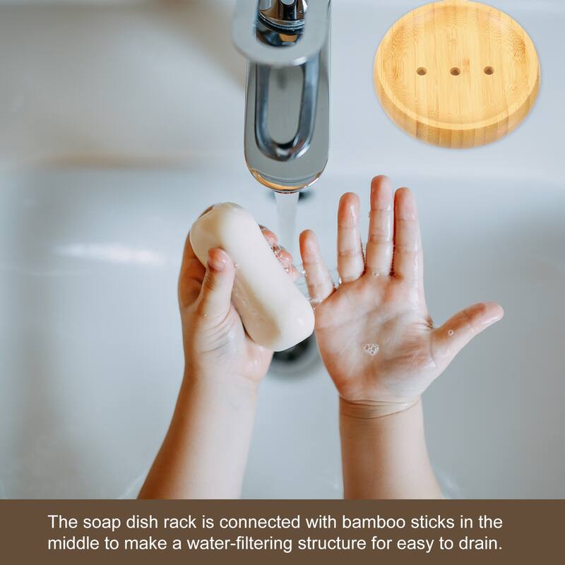Wooden Soap Tray, Wooden Soap Dish, Natural Bamboo Soap Holder, Round - Wood Color