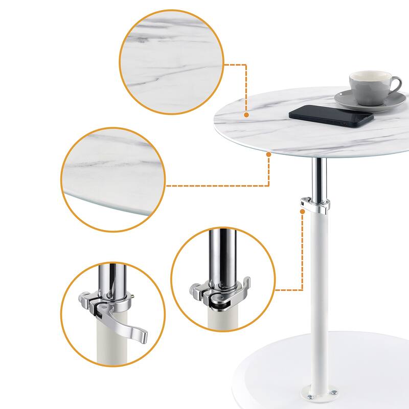 Round End Table with Marble Textured Top