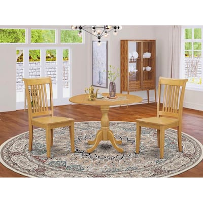 3-Piece Natural Oak Finish Solid Wood Top - Dining Room Set - Seats 4