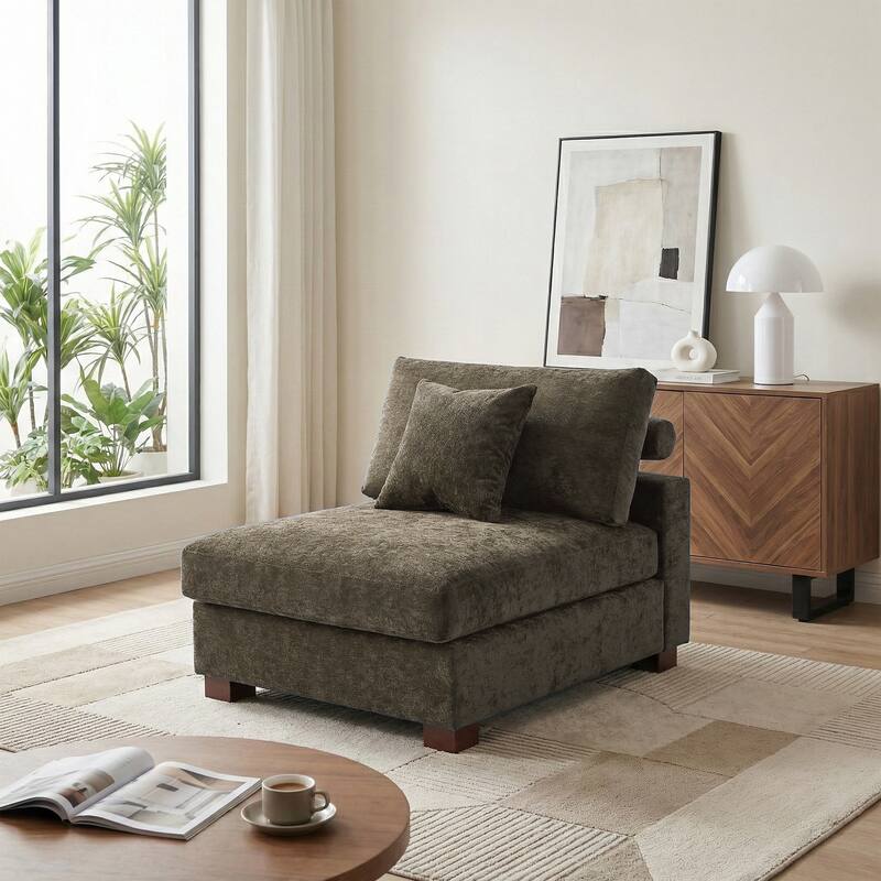 35" W Modern Chenille Armless Accent Chair Sectional Module with Pillows