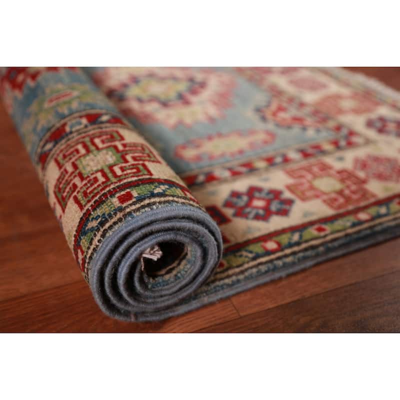 Blue Kazak Foyer Rug Traditional Oriental Handmade Wool Carpet - 2'8"x 4'1"