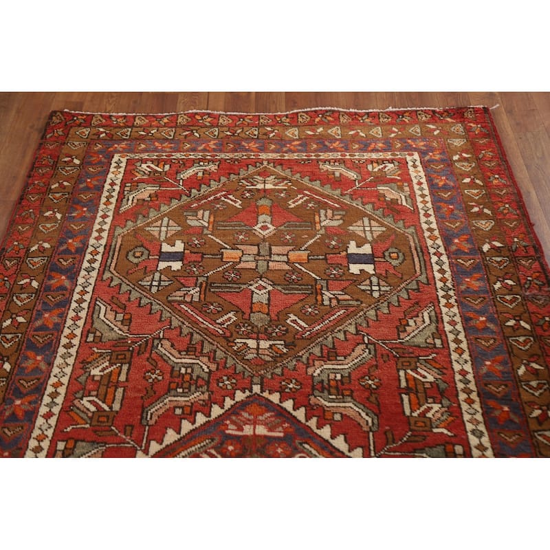 Heriz Persian Vintage Runner Rug Hand-knotted Red Wool Carpet - 3'11"x 11'10"