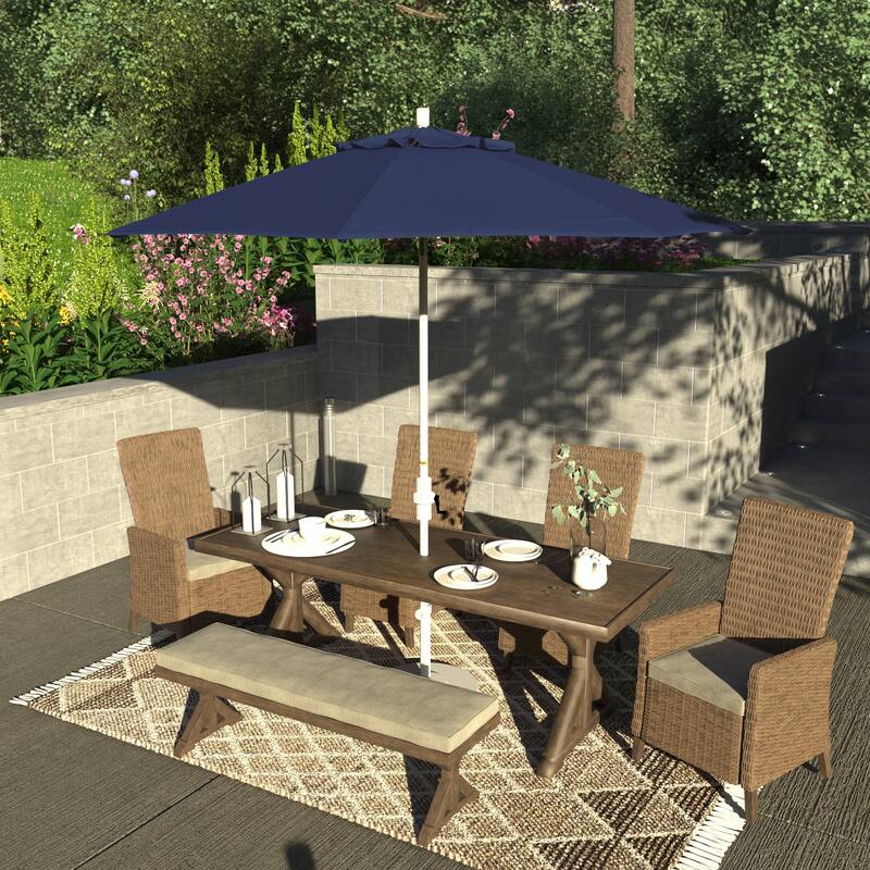 California Umbrella 9' Rd. Aluminum/Fiberglass Rib Patio Umb, Deluxe Crank Lift/Collar Tilt, White Finish, Pacifica Fabric