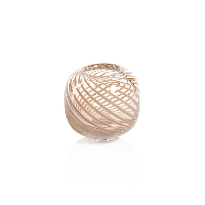 Chantilly Swirl Glass Bud Vase - Beige - Round- 3.5" x 3.5"
