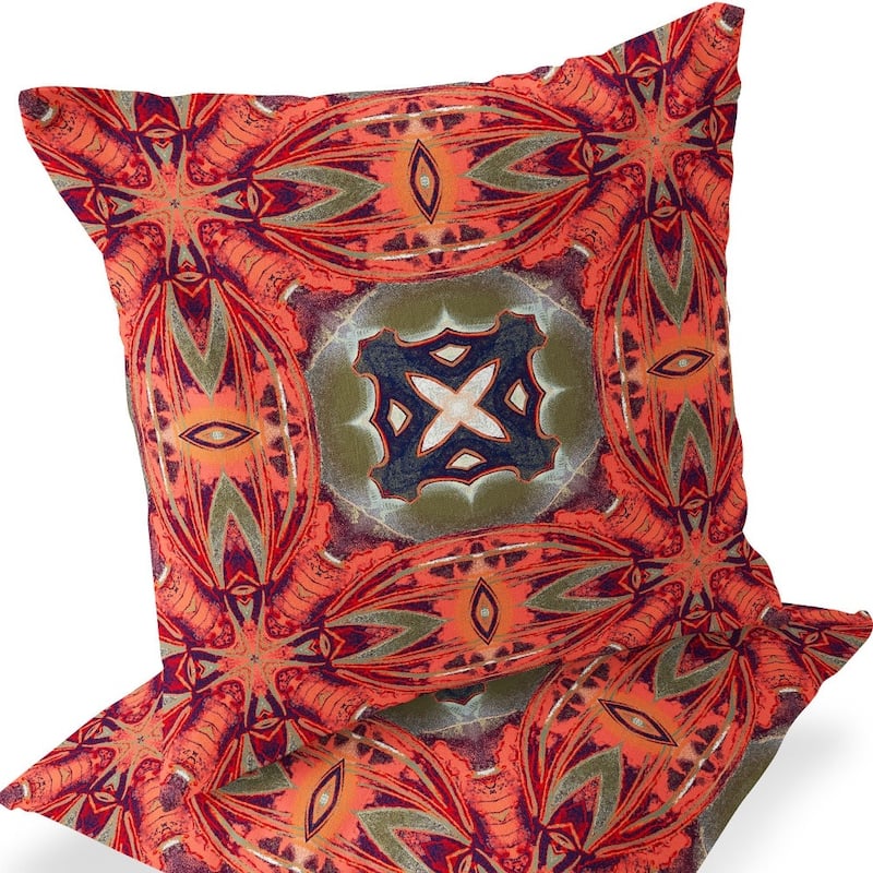 HomeRoots Set of Two 16" X 16" Pink and Green Blown Seam Floral Indoor Outdoor Throw Pillow - 16.00' X '16.00' X '5.00