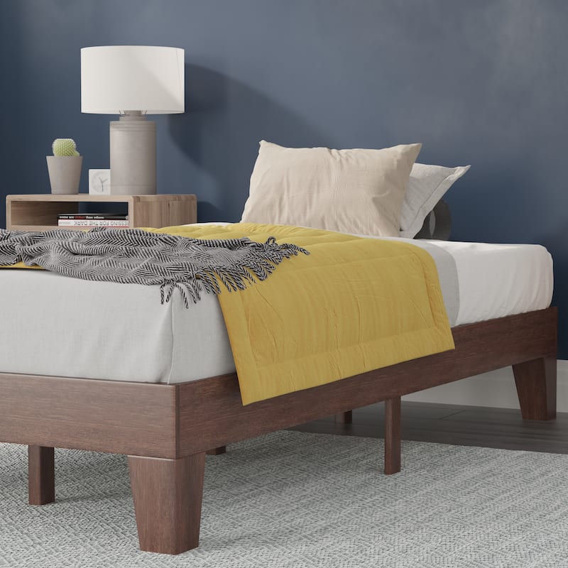 Wood Platform Bed with 14 Wooden Support Slats