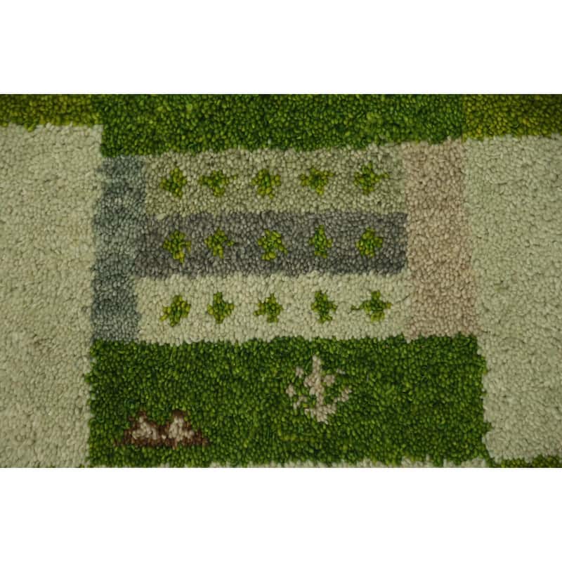 Hand Knotted Oriental 100% Wool Carpet Tribal Tribal Green Gabbeh Area Rug - 1' 4'' X 1' 4''