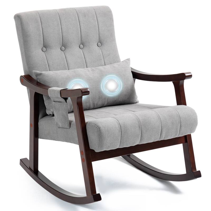 AVAWING Upholstered Rocking Chair with Massage Lumbar Support - Grey