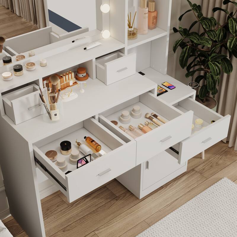 43" Dressing Table With Drawers and Storage Cabinet and Smart Mirror