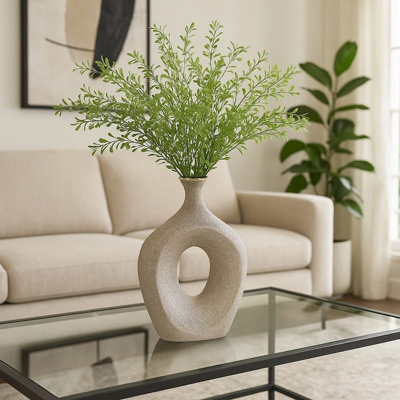 Modern Ceramic Textured Oval Cut-Out Vase - Home Decor - 13" - 13.25" - Gold/ Metallic