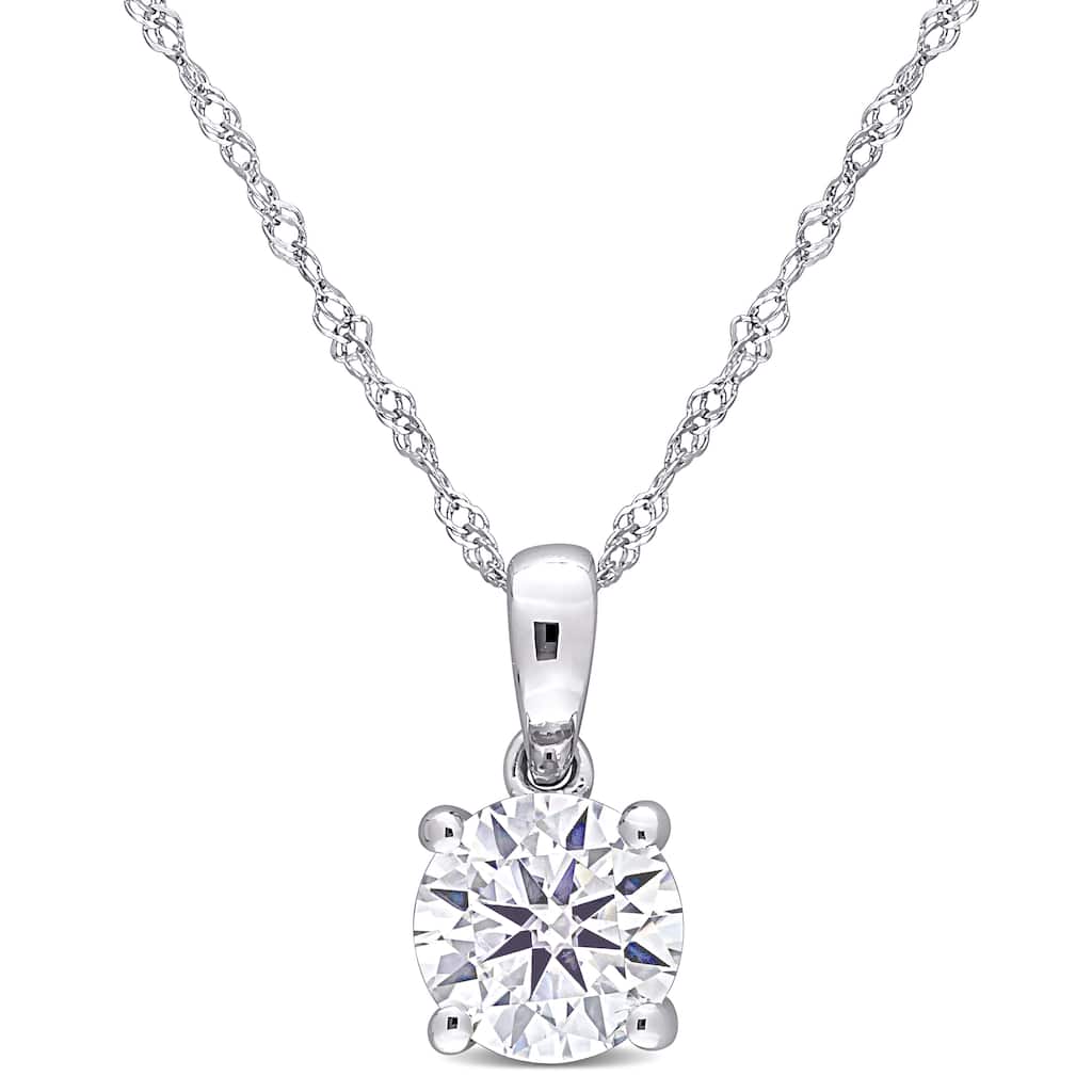 Miadora 1ct DEW Moissanite Solitaire Drop Necklace in 10k White Gold - 12.7 mm x 17 in x 6.5 mm