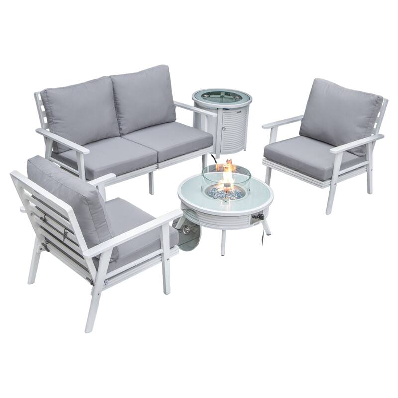 Walbrooke Outdoor Patio Furniture Set with Aluminum Frame Polyester Upholstered Seating and 37000 BTU Propane Burner - Grey