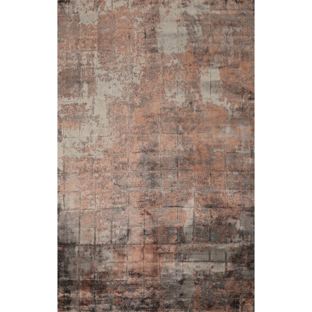 Hand Knotted Oriental Viscose Silk Carpet Modern Abstract Oranges & Rust Abstract Area Rug - 7' 4'' X 5' 3''