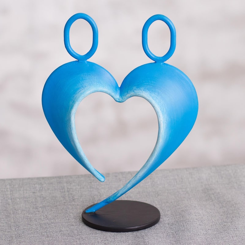 Novica Handmade Our Heart In Blue Steel Sculpture
