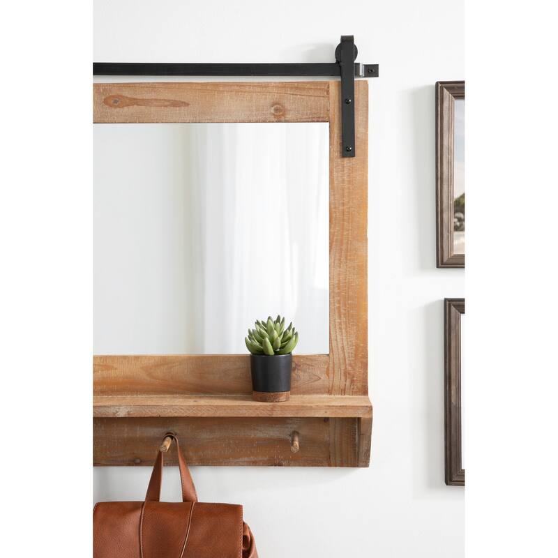Kate and Laurel Cates Framed Wall Mirror with Shelf and Hooks