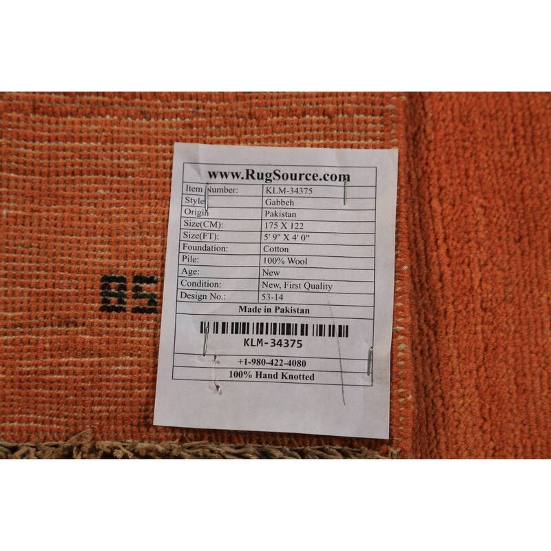 Orange Gabbeh Modern Rug Hand-Knotted Bedroom Wool Carpet - 4'0" x 5'9"