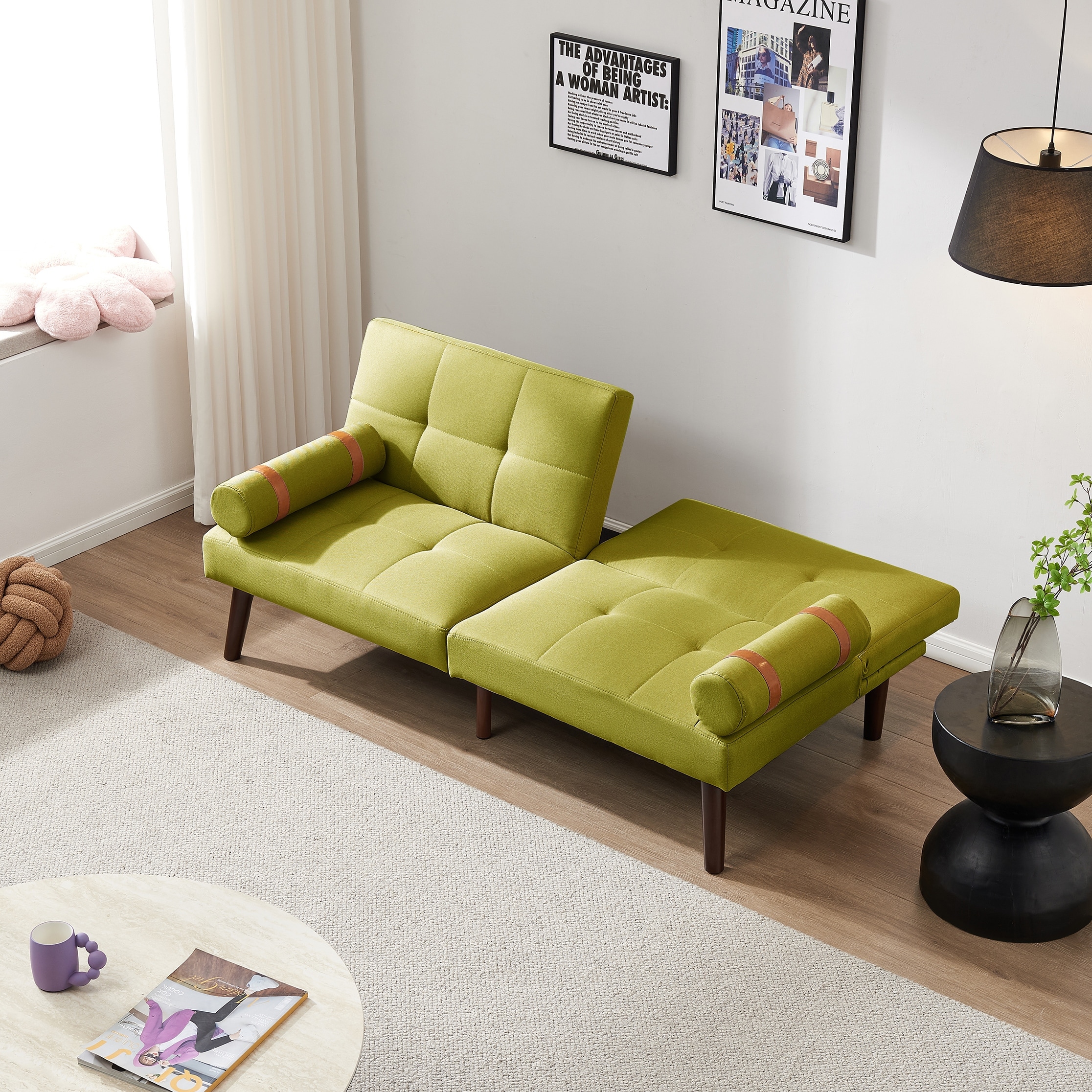 Light Green Futon Sleeper Loveseat Removable Arms Recliner Sofa