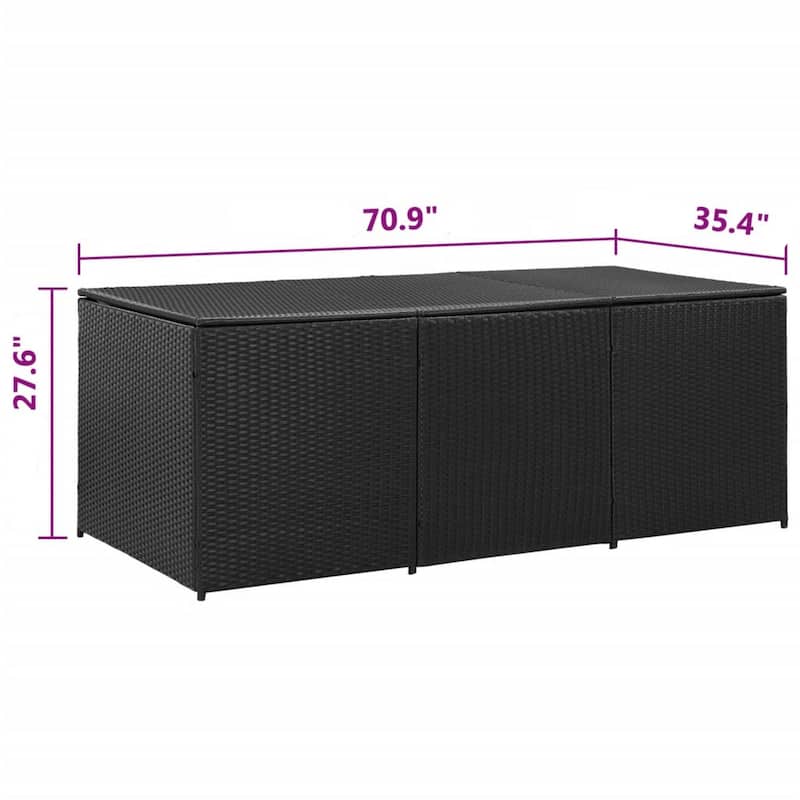 Outdoor Storage Box with Gas Lift, 71 Inch Rectangular, Black Rattan