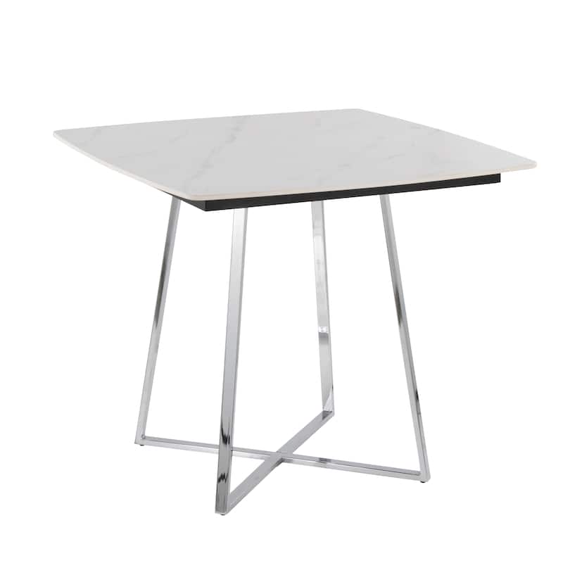 Folia Dinette Table - Chrome Metal/White Textured Marble