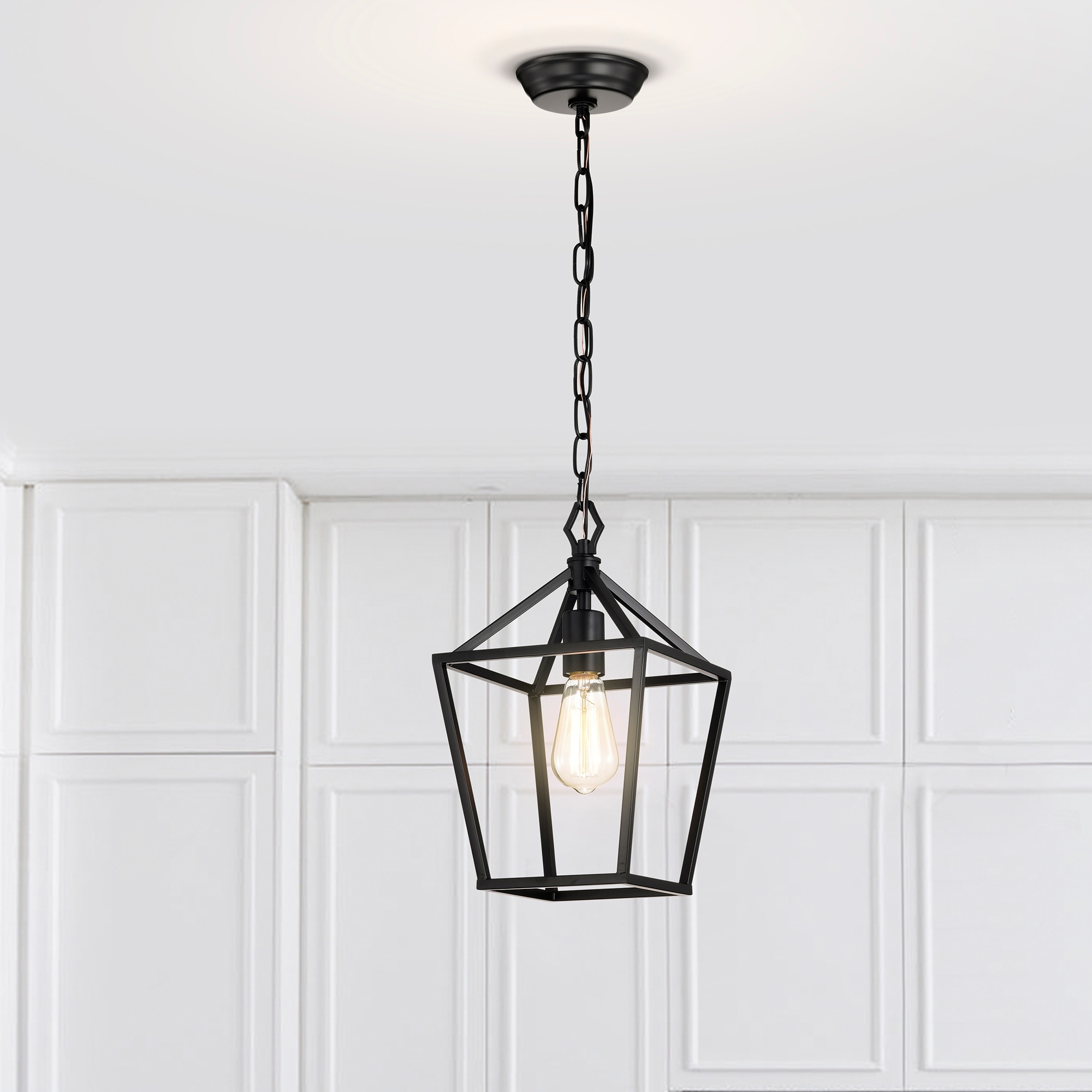 8.5 in. 1-Light Matte Black Farmhouse Mini Pendant Light Fixture