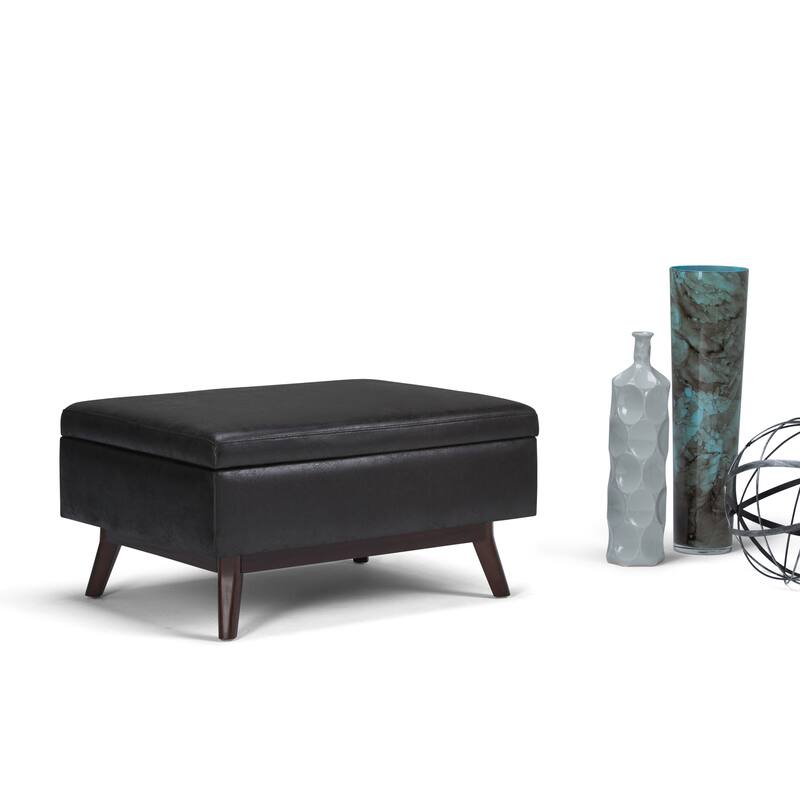 Wyndenhall Ethan Mid-century Modern Rectangular Table Ottoman - 34"w x 26"d x 18.5"h - Distressed Black