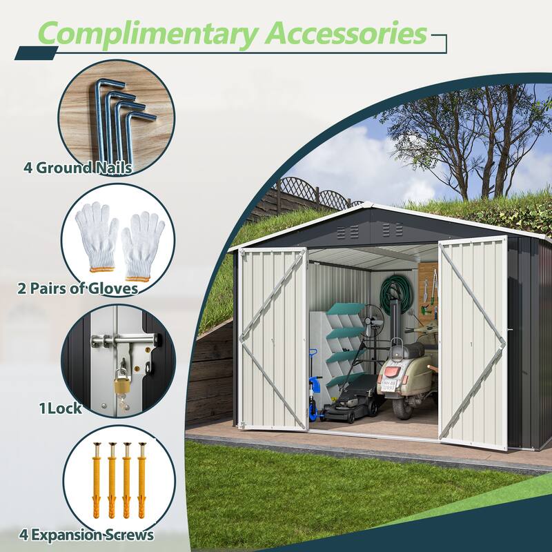 Large Outdoor Metal Storage Shed Garden Shed Tool Shed with Lockable Double Doors & Weather-Resistant, Air Vents