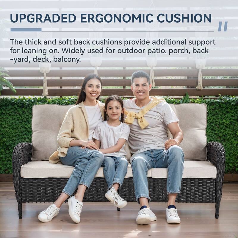 Gymojoy 3-Seat Outdoor Wicker Sofa with Professional Outdoor Cushions