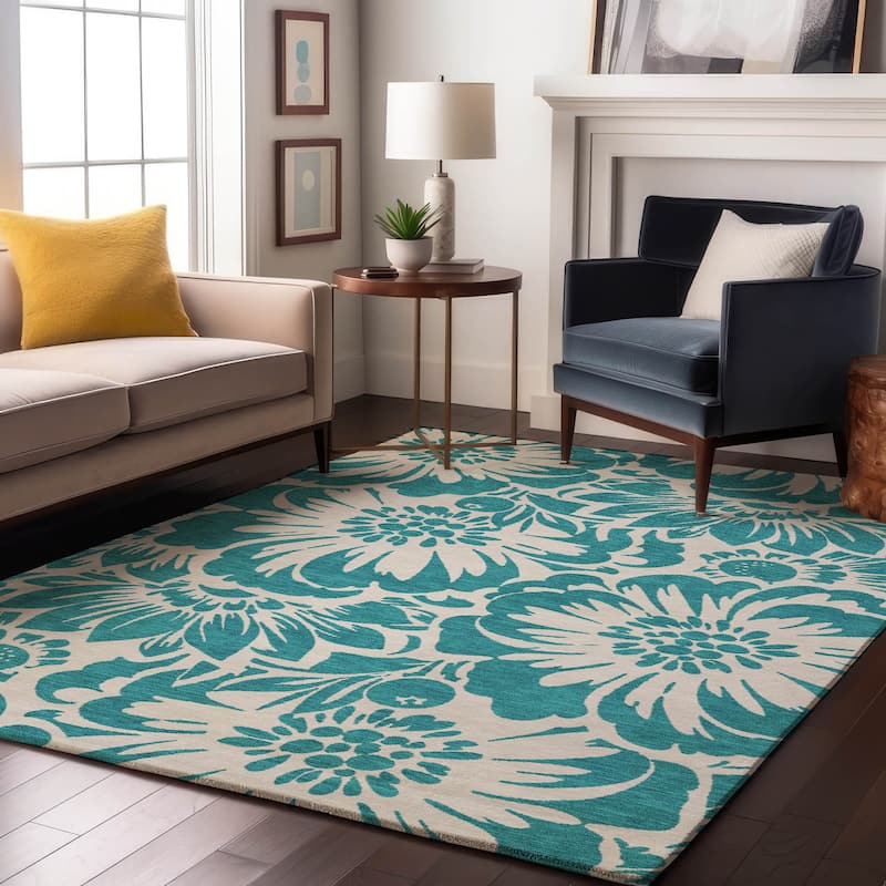 Premium Washable Super Soft Modern Floral Mayfield Rug - Teal - 10' x 14' - Rectangle