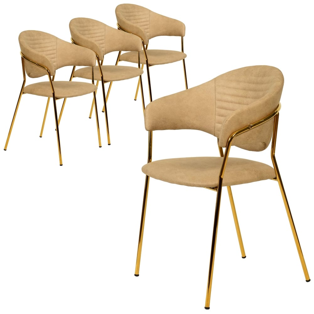 LeisureMod Set of 4 Bella Upholstered Leather/Velvet Accent Dining Chair in Gold Base for Home, Dining Room & Kitchen Furniture