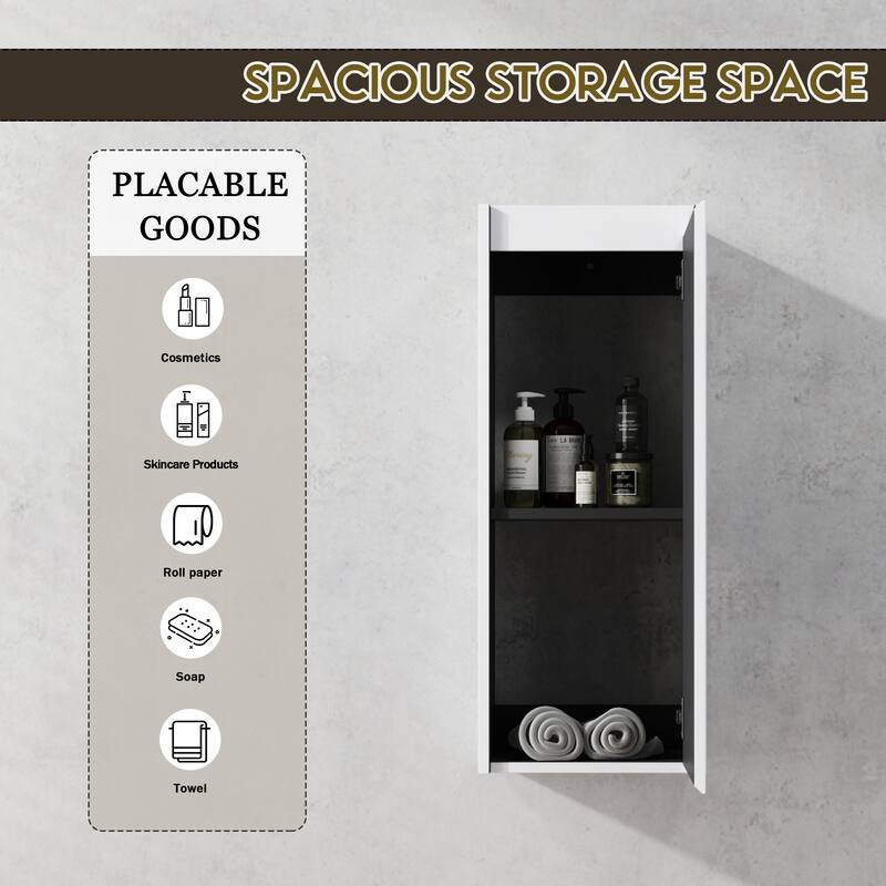 12" Bathroom Side Cabinet,Soft Close Doors,Float Mounting Design