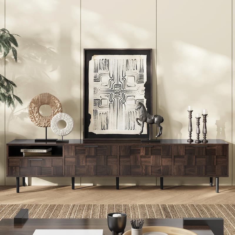 78" Mid-Century Modern TV Stand for 65+ Inch TVs, TV Console with Storage Cabinets