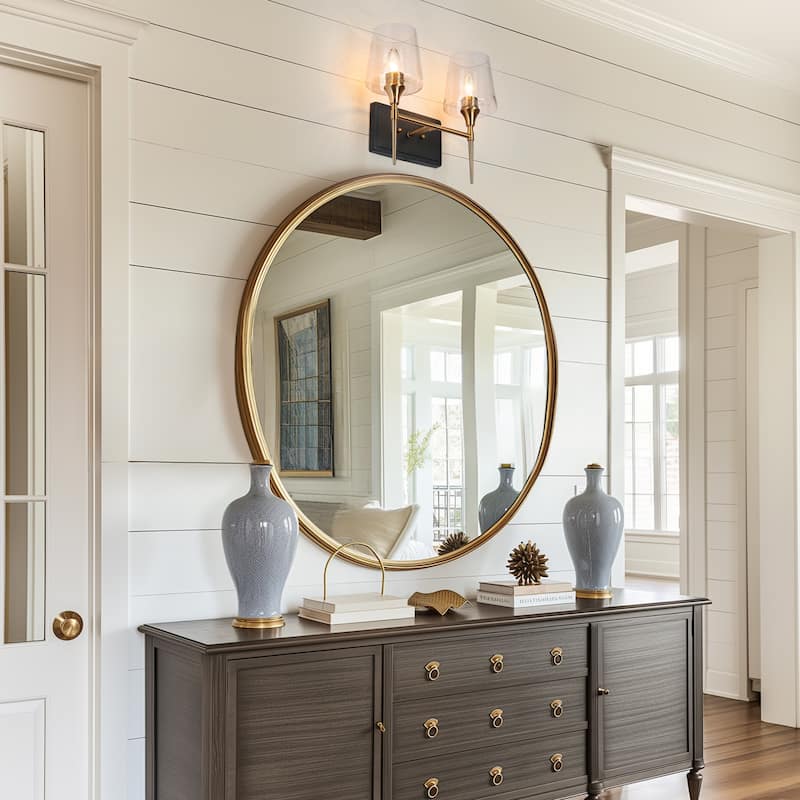 Kahlil Modern Black Gold 2-Light Bathroom Vanity Light Dimmable Wine Glass Wall Sconces - 13.5"L X 6.5"W X 12"H