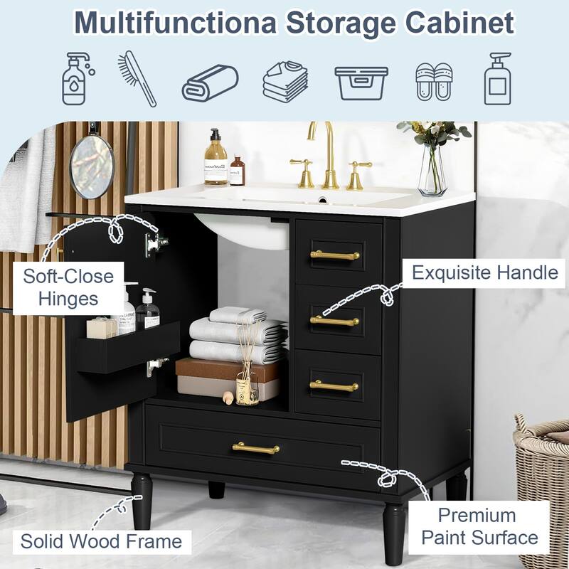 30" Bathroom Vanity with Ceramic Sink,Ample Storage Cabinet for Bathroom