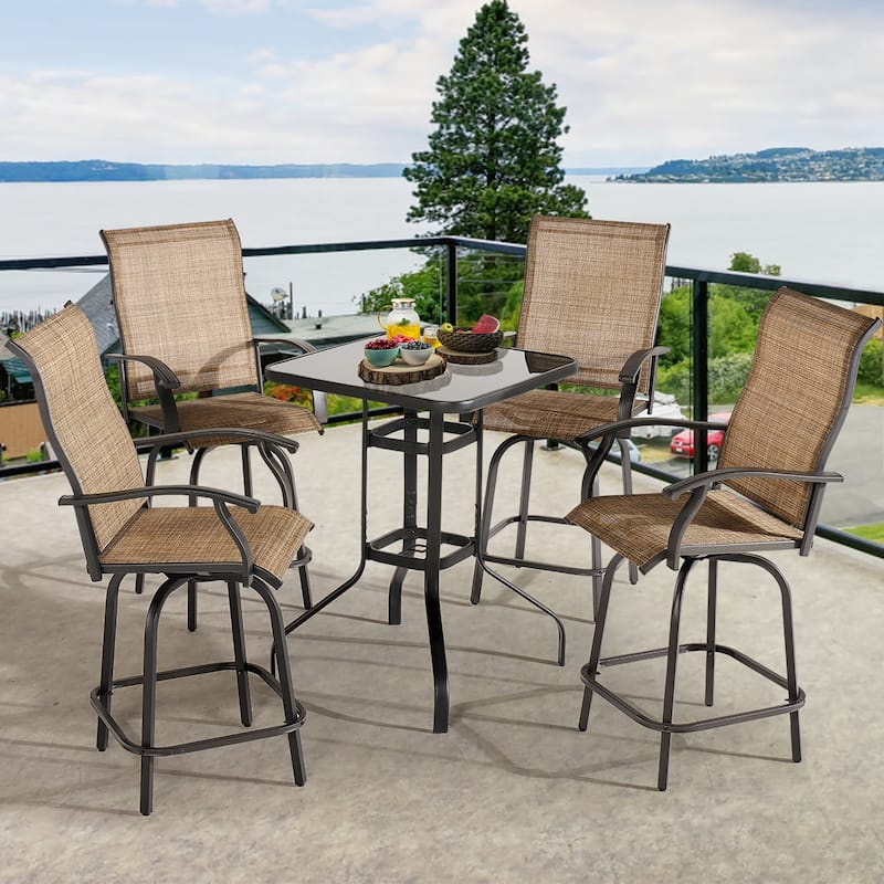Aoxun Outdoor Metal Bar Height Swivel Bistro Set - Set of 4