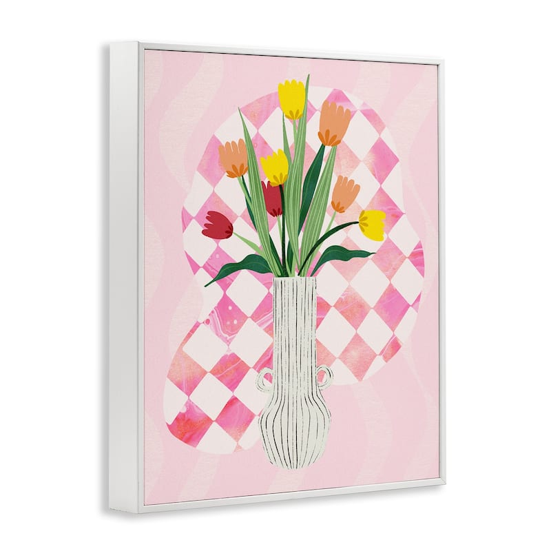 Stupell Yellow Tulip Vase on Checkered Framed Giclee Art Design By Ziwei Li