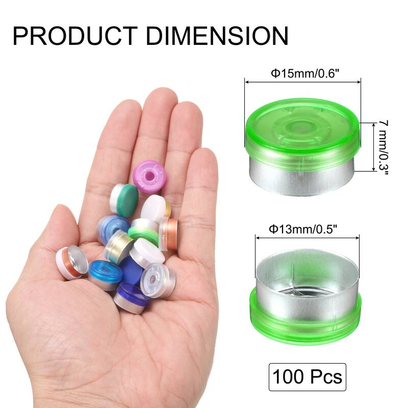 Flip Off Caps 100PCS Burr-Free Flip Off Top Caps - Green/Silver - 13mm