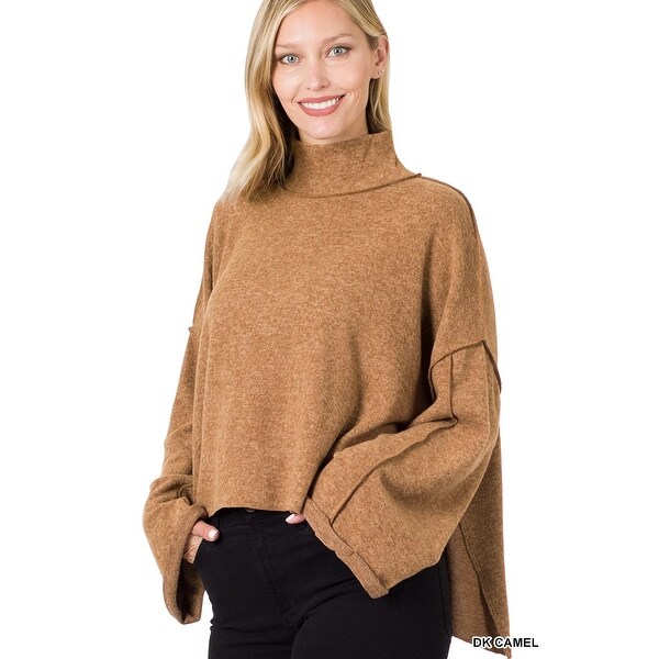 JED Women's Bell Sleeve High Low Mock Neck Sweater Top. Opens flyout.