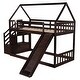 preview thumbnail 27 of 25, Wooden Modern Twin over Twin House Bunk Bed with Slide and Storage Staircase, Featuring a pitched roof and wall section.