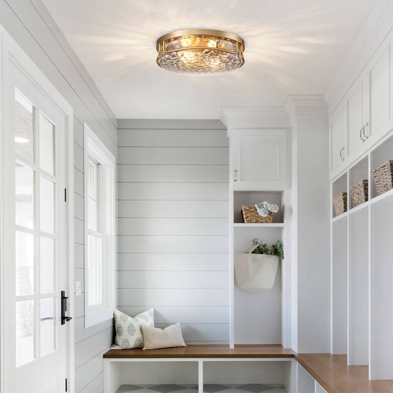 Farmhouse 2-Light Flush Mount Light with Water Ripples Glass