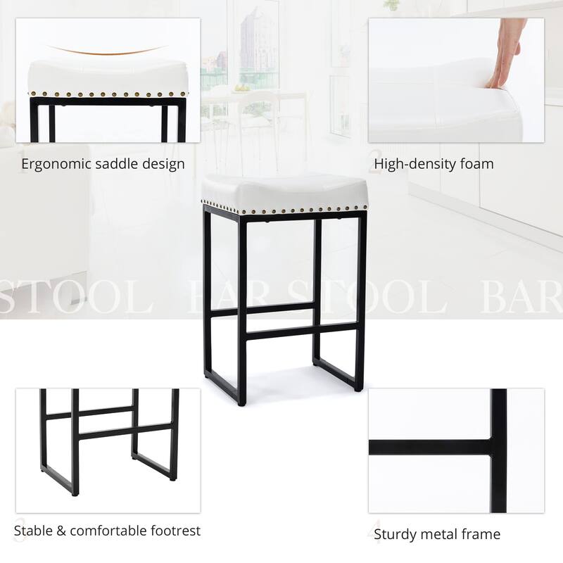 Counter Bar Stools 24" Square Saddle Barstools Set of 3, Modern Backless Faux Leather Counter Stool for Kitchen Island