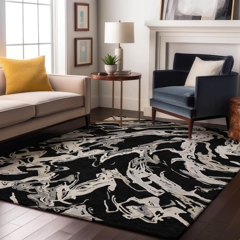 Premium Washable Super Soft Abstract Thrust Mayfield Rug - Black - 2'6" x 3'10"