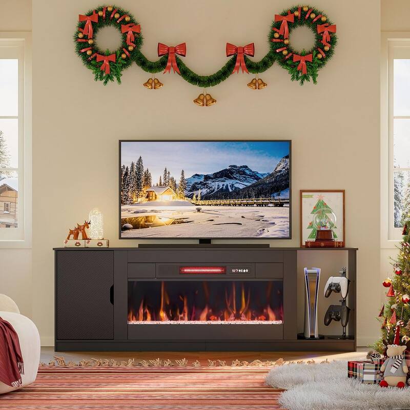 70" TV Stand with 36" Electric Fireplace, Modern Led Electirc Fireplace TV Stand fits TV up to 75 in.with Storage Cabinet