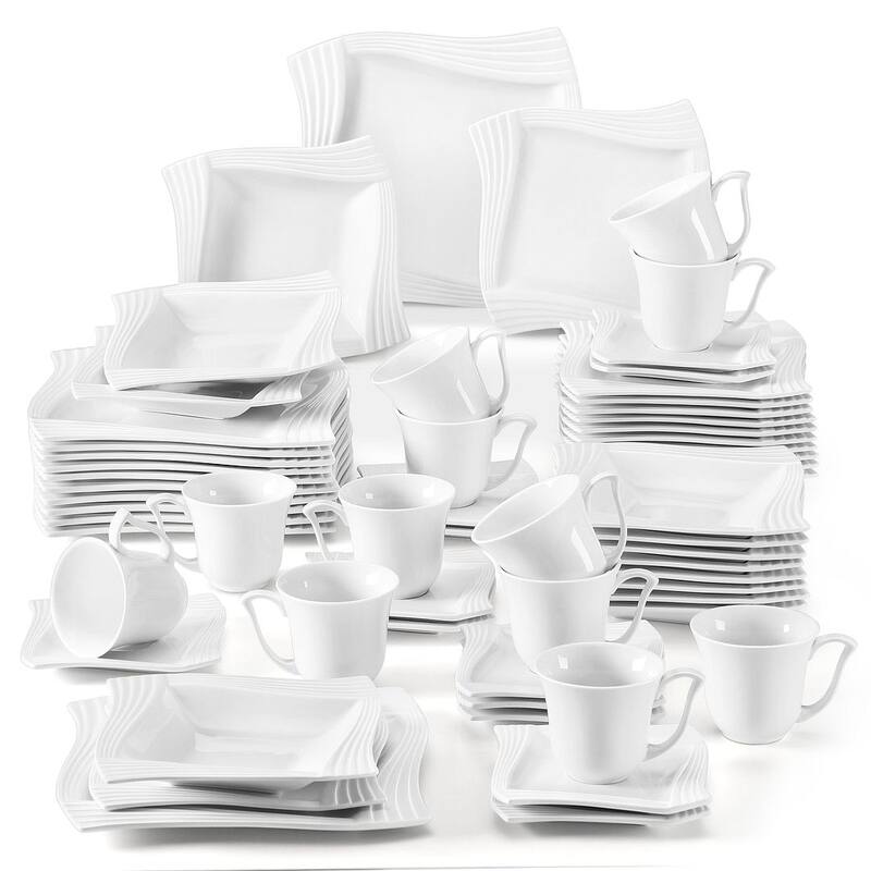MALACASA Amparo Porcelain Dinnerware Set - Ivory White - 60 Piece
