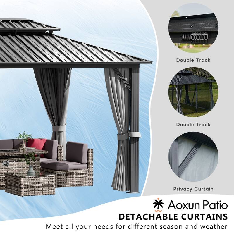 10'x12' Hardtop Gazebo, Aluminum Frame Canopy with Double Galvanized Steel Roof