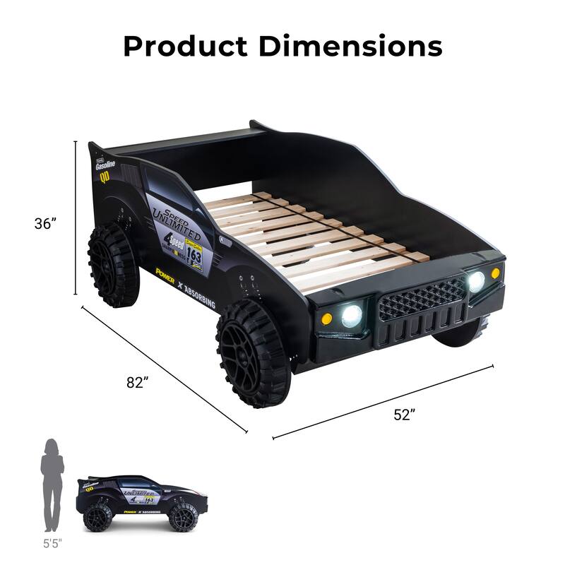 Toto Modern Black Twin Off-road Car Kid Bed with Wheels by Furniture of America