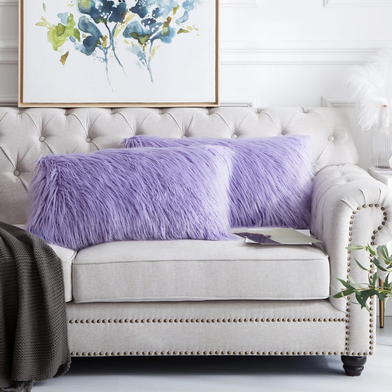 Karenne FauxFur Throw Pillow Covers (Set of 2), NO INSERT - 14" x 26" - Lavender