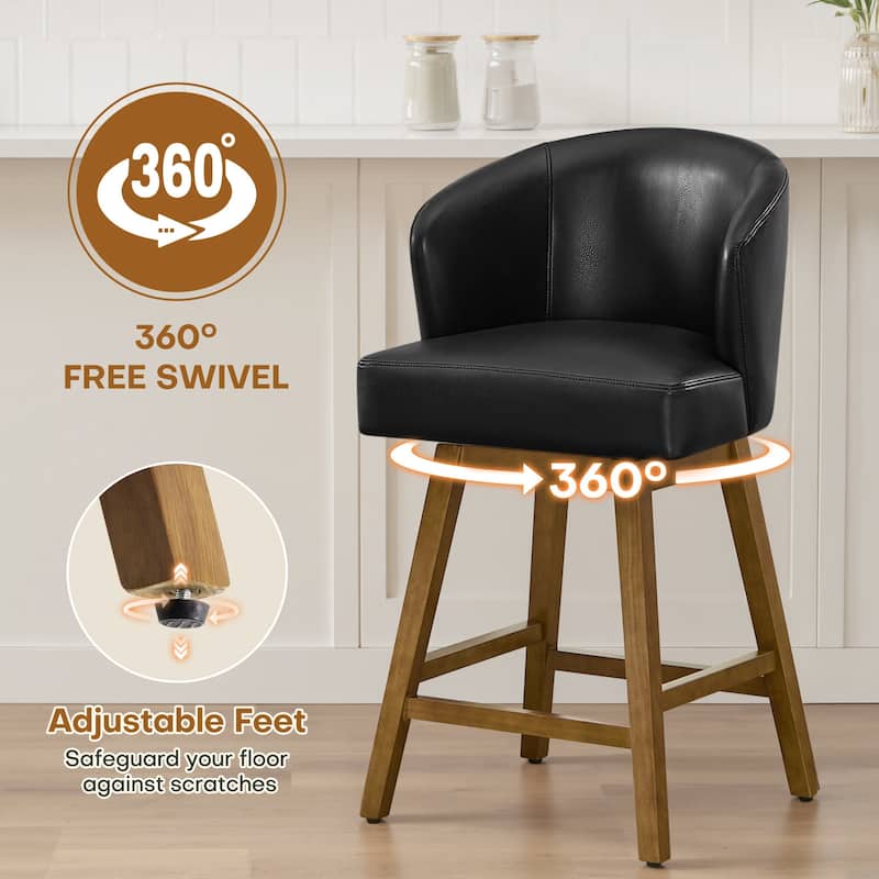26 Inch Upholstered Swivel Counter Height Bar Stools with Back and Solid Wood Frame - 37.8"H x 20.9"W x 21.3"D